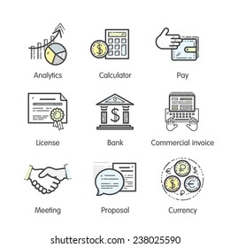 Line business finance work icons. Trendy thin sketch vector set for web, mobile interface and print.