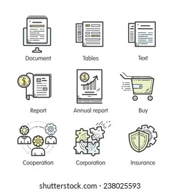 Line business finance work icons. Trendy thin sketch vector set for web, mobile interface and print.