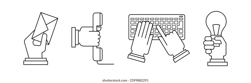 Line Business Icon with Hand Hold Object Vector Set