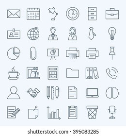 Line Business Office Icons Set. Vector Set of Modern Thin Outline Working Place and Job Items.