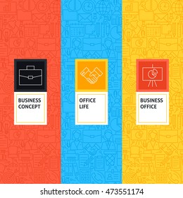 Line Business Office Patterns Set. Vector Illustration of Logo Design. Template for Packaging with Labels.