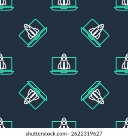 Line Business startup project concept icon isolated seamless pattern on black background. Symbol of new business, entrepreneurship, innovation and technology.  Vector