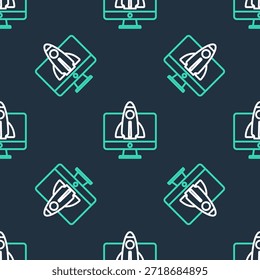 Icono de concepto de proyecto de inicio de negocio aislado sin patrón sobre fondo negro. Símbolo de nuevos negocios, emprendimiento, innovación y tecnología.  Vector