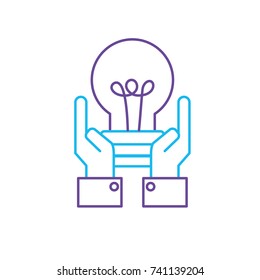 line businessman with bulb idea with hands up