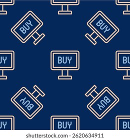 Linha Comprar ícone botão isolado padrão contínuo no fundo azul.  Vetor