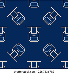Icono del teleférico de línea aislado patrón sin fisuras en fondo azul. Signo funicular.  Vector