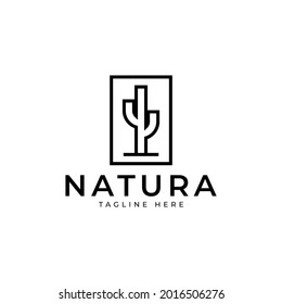 Line Cactus Minimal Logo. Simple Flat Logo Design Vector Icon Element
