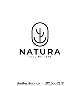 Logotipo mínimo de Cactus de línea. Elemento de icono de diseño de logotipo plano simple