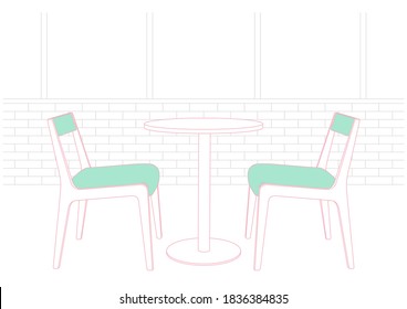 Line cafe doodle. Restaurant, cafe sketch shop. Line drawing street coffee shop. Vector illustration