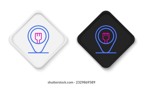 Line Cafe and restaurant location icon isolated on white background. Fork eatery sign inside pinpoint. Colorful outline concept. Vector.