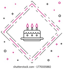 Line Cake with burning candles icon isolated on white background. Happy Birthday. Colorful outline concept. Vector Illustration