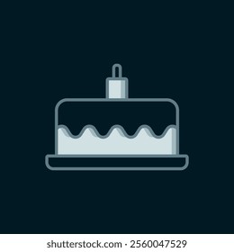 Line Cake with burning candles icon isolated on black background. Happy Birthday. Flat filled outline style with shadow. Vector