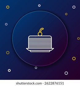 Line Cake icon isolated on blue background. Happy Birthday. Colorful outline concept. Vector