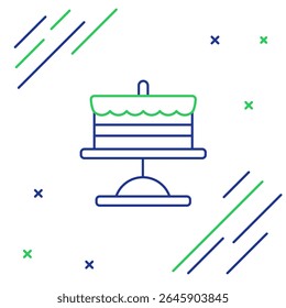 Line Cake on plate icon isolated on white background. Happy Birthday. Colorful outline concept. Vector