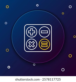 Line Calculator icon isolated on blue background. Accounting symbol. Business calculations mathematics education and finance. Colorful outline concept. Vector
