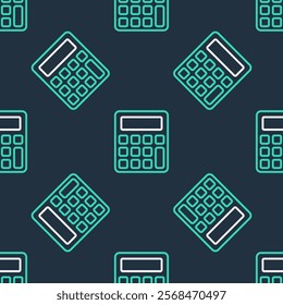 Line Calculator icon isolated seamless pattern on black background. Accounting symbol. Business calculations mathematics education and finance.  Vector