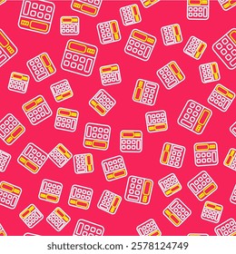Line Calculator icon isolated seamless pattern on red background. Accounting symbol. Business calculations mathematics education and finance.  Vector