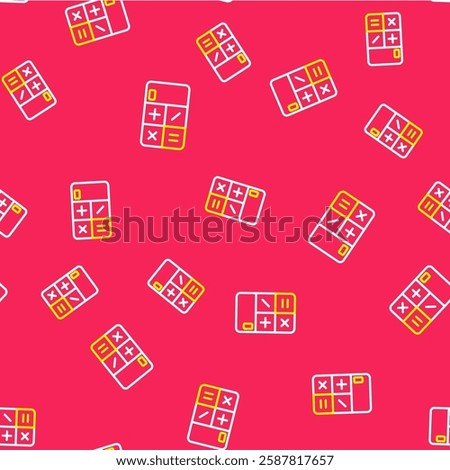 Line Calculator icon isolated seamless pattern on red background. Accounting symbol. Business calculations mathematics education and finance.  Vector