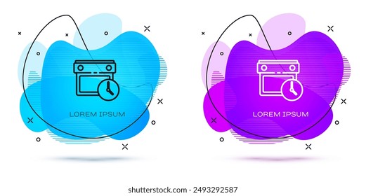 Line Calendar and clock icon isolated on white background. Schedule, appointment, organizer, timesheet, time management. Abstract banner with liquid shapes. Vector
