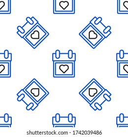 Line Calendar with heart icon isolated seamless pattern on white background. Valentines day. Love symbol. February 14. Colorful outline concept. Vector