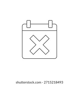 Line calendar icon with a cross mark to cancel or delete.