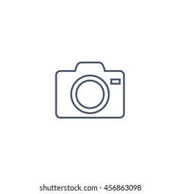 line camera icon or button in flat style with long shadow, isolated vector illustration on white transparent background