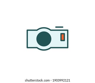 Line camera icon isolated on white background. Outline symbol for website design, mobile application, ui. Electronics pictogram. Vector illustration, editorial stroсk. 