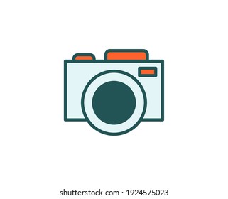 Line camera icon isolated on white background. Outline symbol for website design, mobile application, ui. Electronics pictogram. Vector illustration, editorial stroсk. 