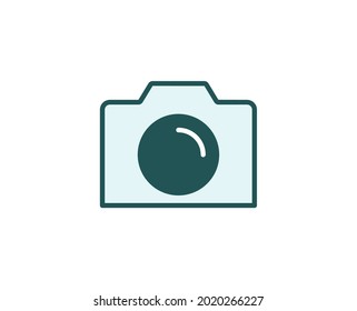 Line camera icon isolated on white background. Outline symbol for website design, mobile application, ui. Electronics pictogram. Vector illustration, editorial stroсk. 