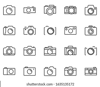 Line camera icon set isolated on white background. Outline electronics symbols for website design, mobile application, ui. Collection of device pictogram. Vector illustration, editable strok. Eps10