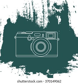  line camera on watercolor background. Illustration in vector