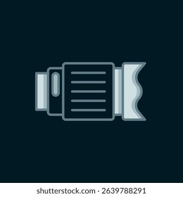 Line Camera photo lens icon isolated on black background. Flat filled outline style with shadow. Vector