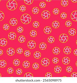 Line Camera shutter icon isolated seamless pattern on red background.  Vector