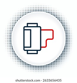 Line Camera vintage film roll cartridge icon isolated on white background. 35mm film canister. Filmstrip photographer equipment. Colorful outline concept. Vector