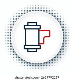 Line Camera vintage film roll cartridge icon isolated on white background. 35mm film canister. Filmstrip photographer equipment. Colorful outline concept. Vector