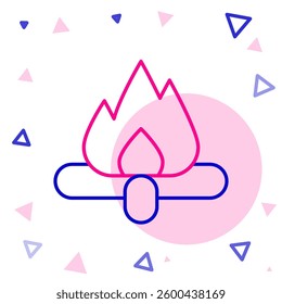 Line Campfire icon isolated on white background. Burning bonfire with wood. Colorful outline concept. Vector