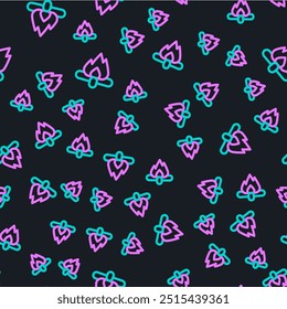 Line Campfire icon isolated seamless pattern on black background. Burning bonfire with wood.  Vector