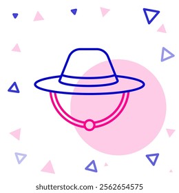 Line Camping hat icon isolated on white background. Beach hat panama. Explorer travelers hat for hunting, hiking, tourism. Colorful outline concept. Vector