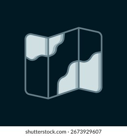 Línea Camping y senderismo en el mapa icono aislado en fondo negro. Estilo de contorno relleno plano con sombra. Vector