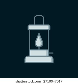 Icono de linterna de camping aislado sobre fondo negro. Estilo de contorno relleno plano con sombra. Vector
