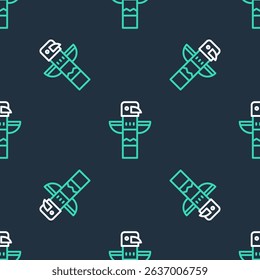 Line Canadian totem pole icon isolated seamless pattern on black background.  Vector