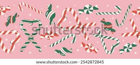 Line of candy canes in the shape of heart style. Merry Christmas and Happy New Year design for decorative.
