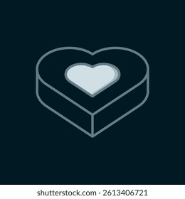 Line Candy in heart shaped box icon isolated on black background. Valentines Day. Flat filled outline style with shadow. Vector