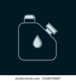 Line Canister for flammable liquids icon isolated on black background. Oil or biofuel, explosive chemicals, dangerous substances. Flat filled outline style with shadow. Vector