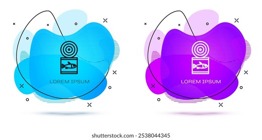 Line Canned fish icon isolated on white background. Abstract banner with liquid shapes. Vector
