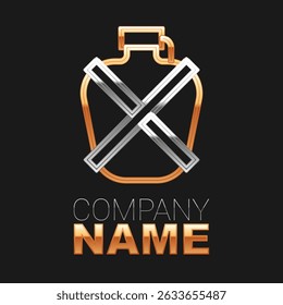 Line Canteen water bottle icon isolated on black background. Tourist flask icon. Jar of water use in the campaign. Colorful outline concept. Vector