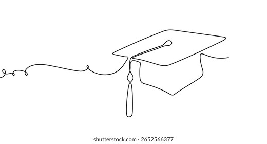 Line cap hat study university education continuous icon illustration college student. Hat school cap outline one vector hand linear book certificate graduate silhouette academy tassel degree grad day.