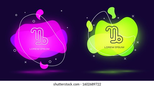 Line Capricorn zodiac sign icon isolated on black background. Astrological horoscope collection. Abstract banner with liquid shapes. Vector Illustration