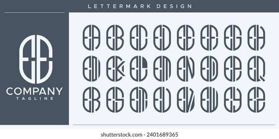 Line capsule tube initial E EE letter logo design set