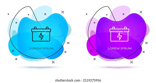 Line Car battery icon isolated on white background. Accumulator battery energy power and electricity accumulator battery. Abstract banner with liquid shapes. Vector